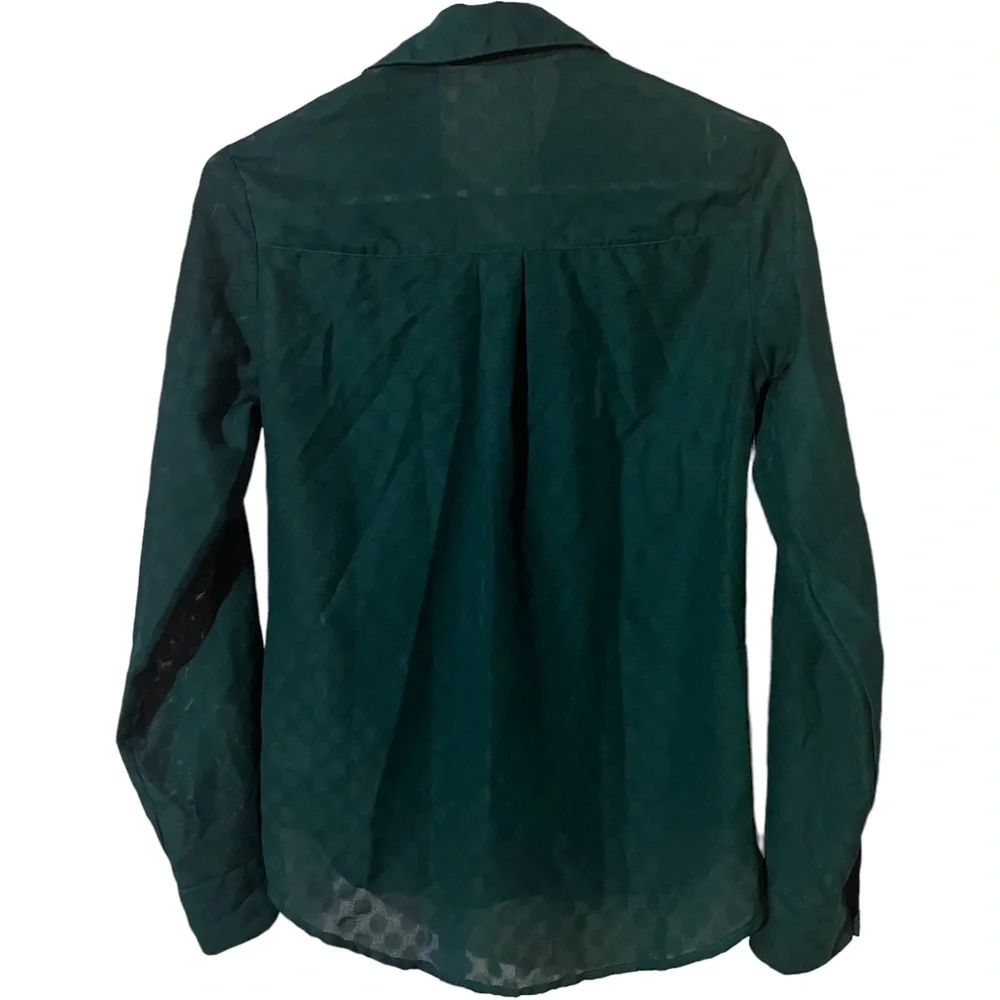 Express Portofino Button Down Polka Dot Green Sheer Collared V Neck Blouse Shirt - Picture 4 of 6